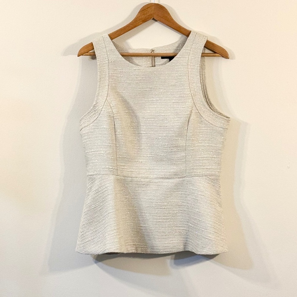 Banana Republic Sleeveless Neutral Metallic Accented Peplum Top Women’s Sz 12